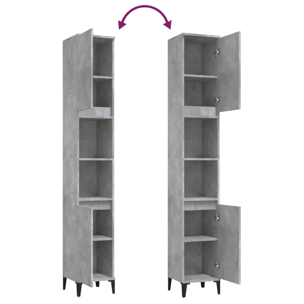 Mobiletto da bagno moderno 30 x 30 x 190 cm con 2 ripiani e gambe in metallo in legno grigio cemento 02_0048400