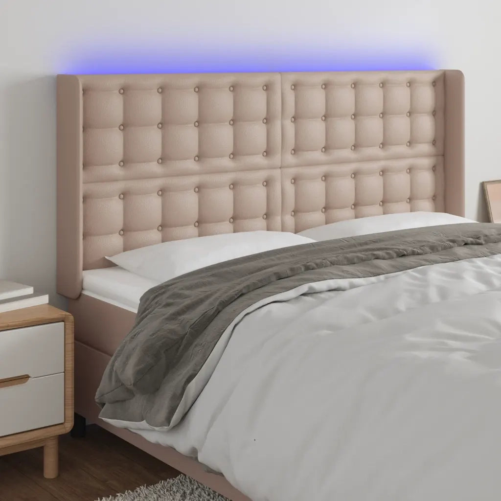 Testiera a LED-Testata con LED Cappuccino 203x16x118/128 cm in Similpelle 565286