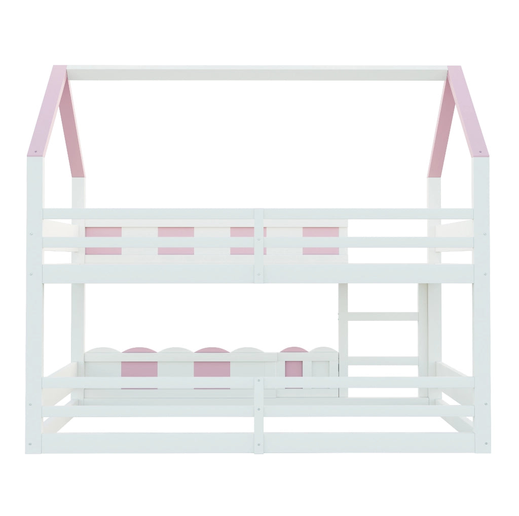 Letto a castello per bambini 90x200 cm a forma di casa rosa e bianco
