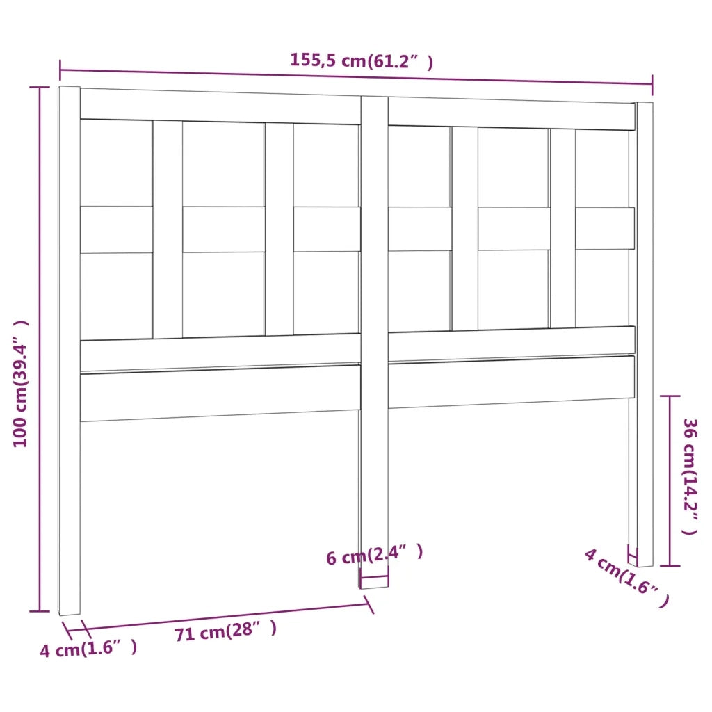 Testiera per Letto 155,5x4x100 cm in Legno Massello di Pino