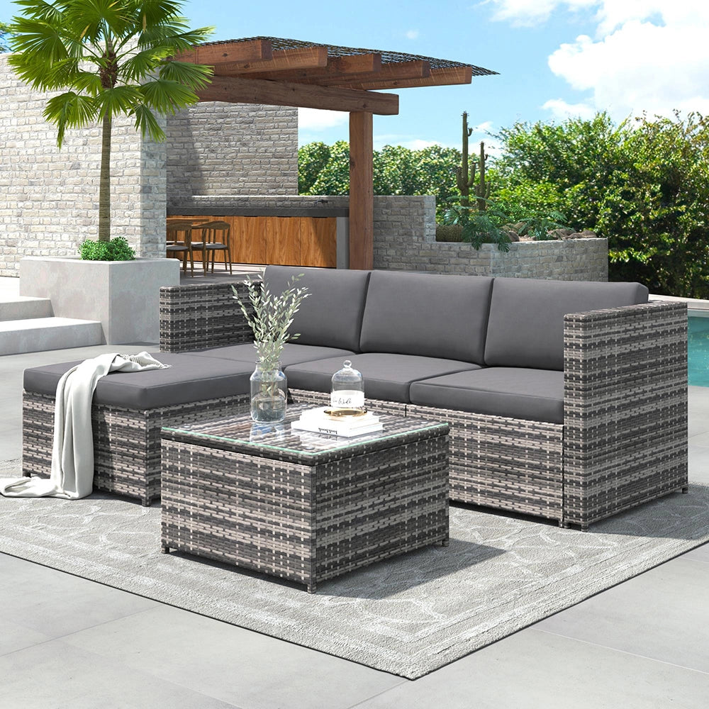 Set giardino - Xylo - angolare resinato con cuscini e vetro grigio