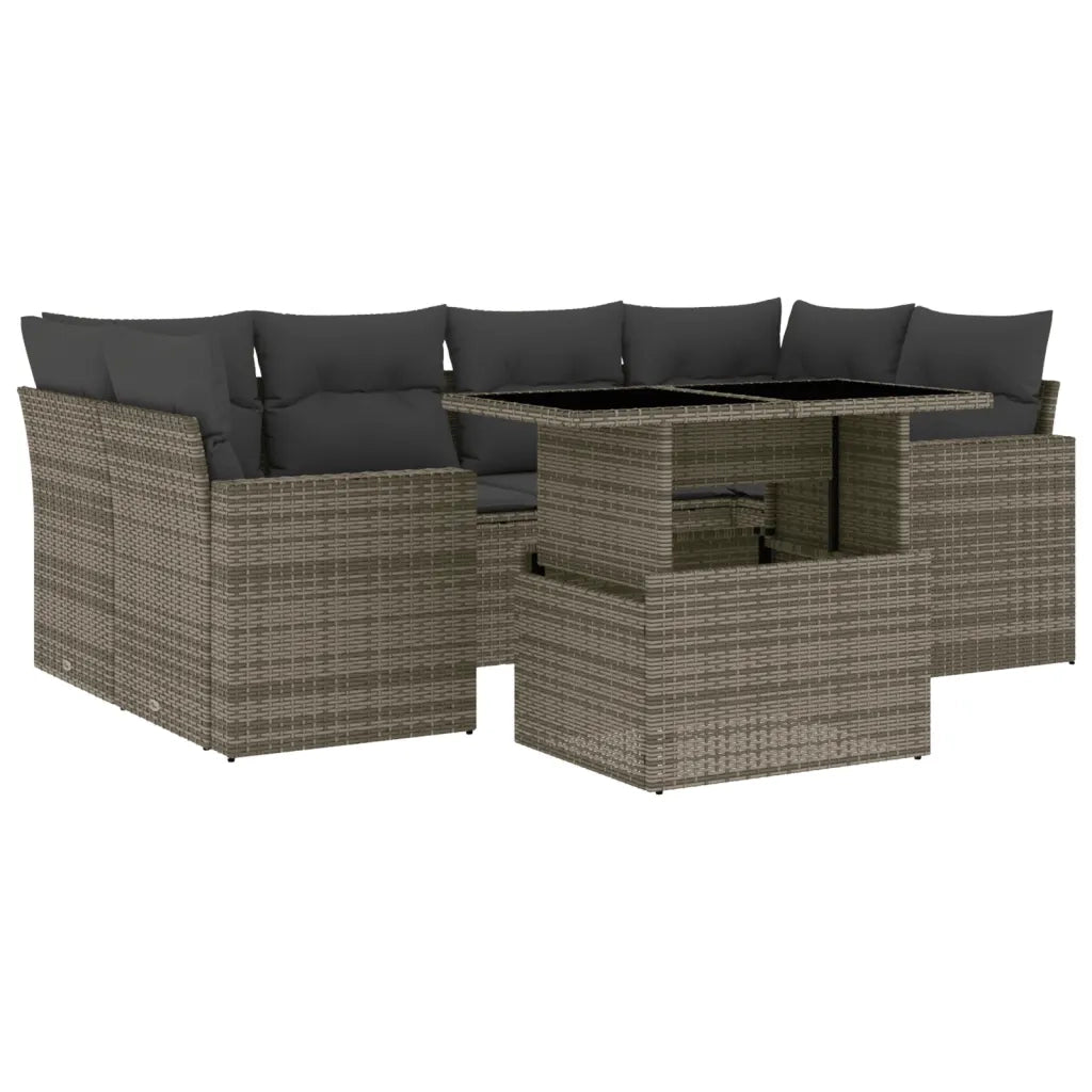 Set Divani da Giardino 7 pz con Cuscini Grigio in Polyrattan 3267130