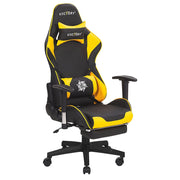 Sedia da gaming in ecopelle nera e gialla con braccioli girevoli regolabili e poggiapiedi in altezza moderna
