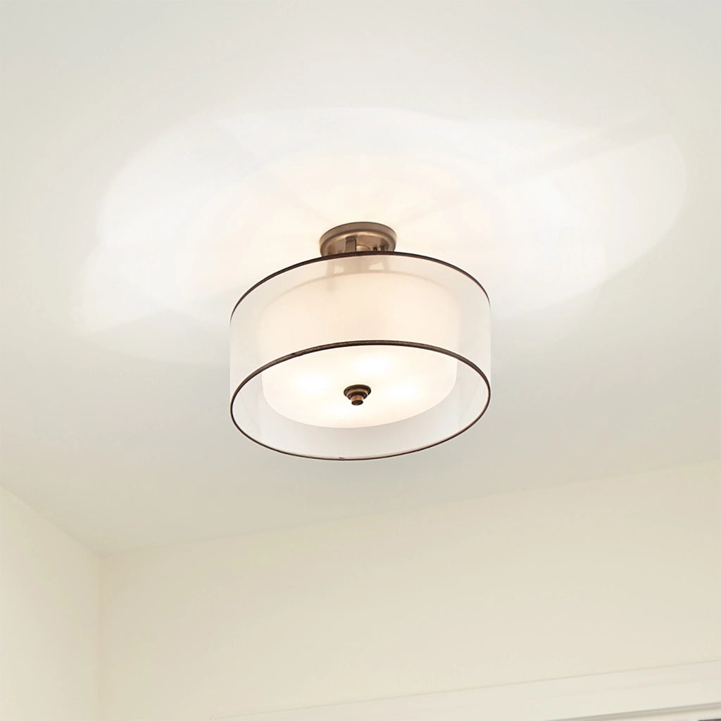 Lampada A Soffitto Contemporanea Lacey Metallo Bronzo Antico Tessuto 4 Luci E27