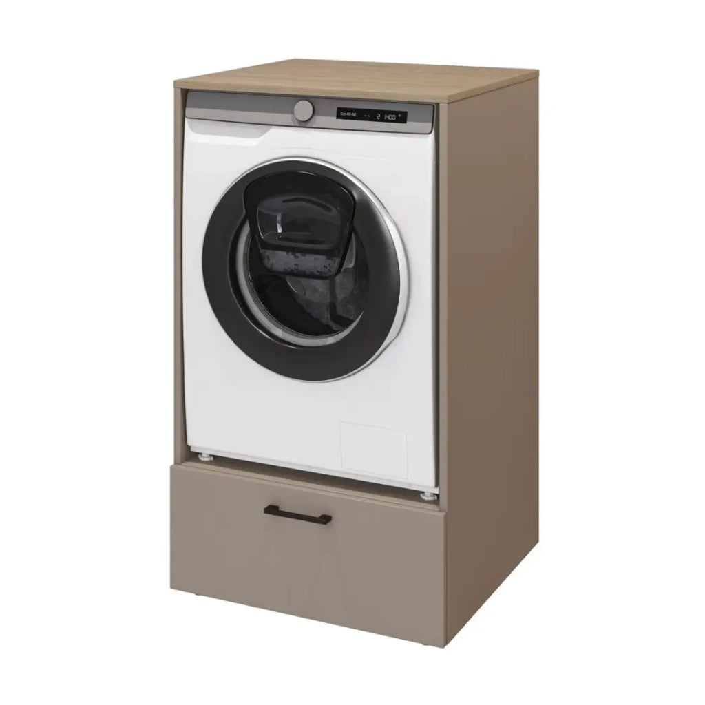 Mobiletto per lavatrice collezione WASHING – 1 cassetto – Colore taupe e rovere