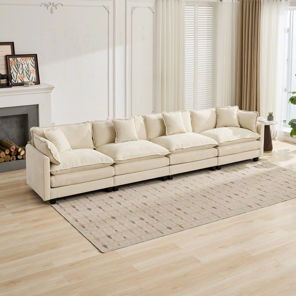 Divano 4 posti ¨C Minimal ¨C Beige tessuto imbottito cuscini