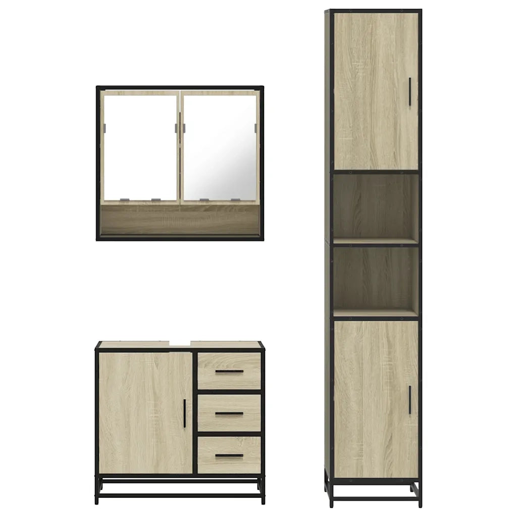 Set Mobili da Bagno 3 pz Rovere Sonoma in Legno Multistrato