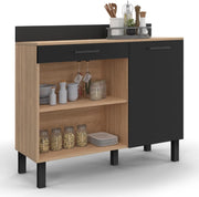 Credenza bassa 100 CM CINA piano di lavoro H.83 cm 1 anta + 1 cassetto finitura faggio e nero