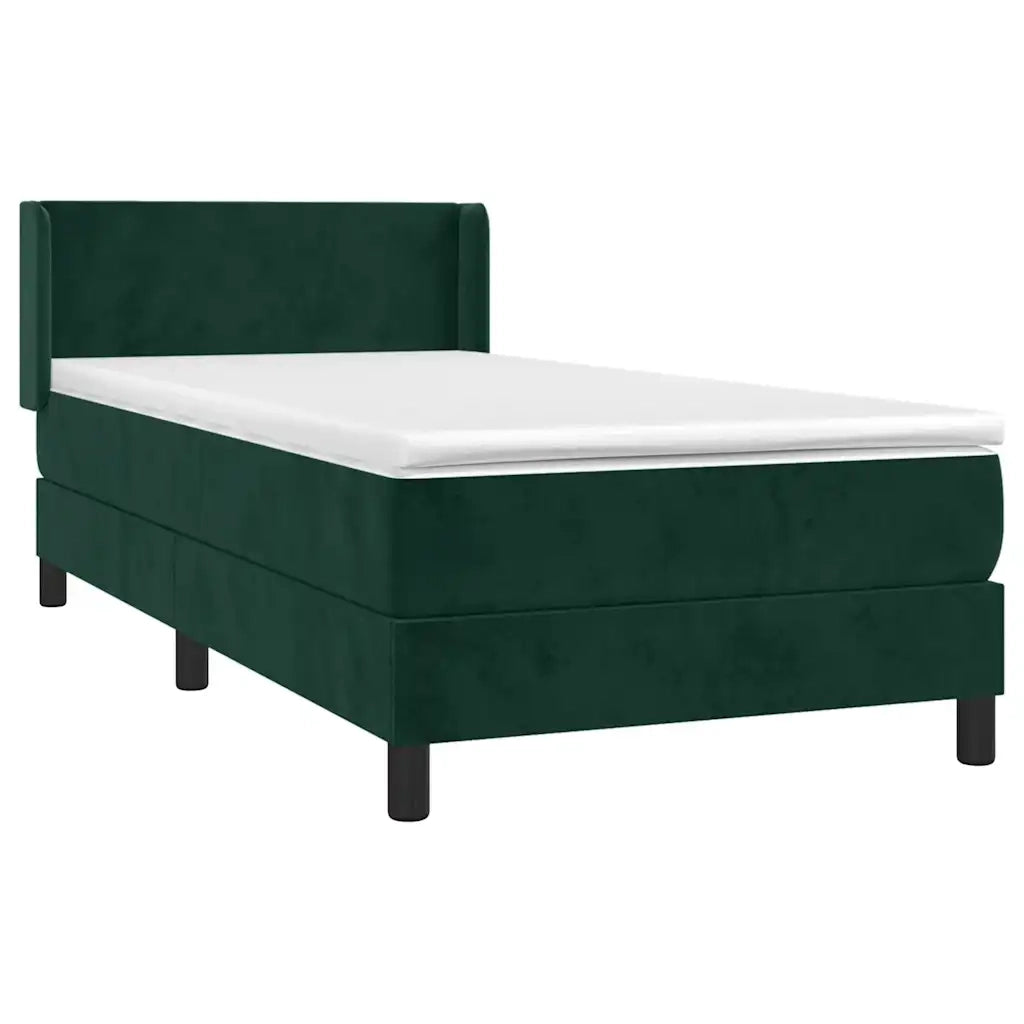 Letto singolo | Letto per adulti | Giroletto a Molle con Materasso Verde Scuro 90x200 cm Velluto