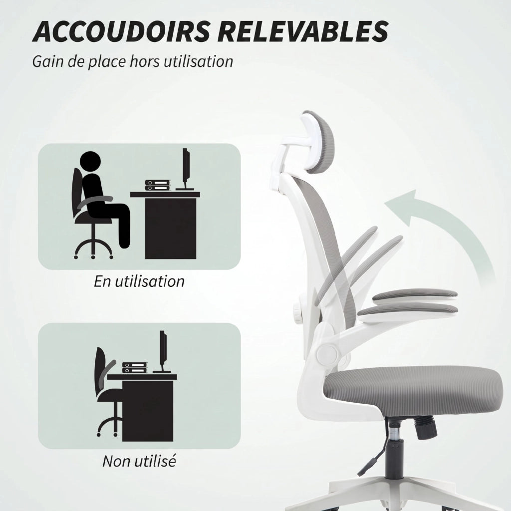 Sedia da Ufficio Ergonomica ¨C Xylo ¨C Schienale in Rete con Poggiatesta e Supporto Lombare Regolabili, Grigio