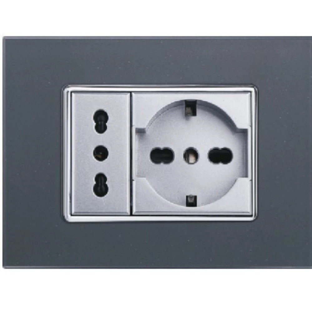 Trade Shop - Placca Cristal 3 4 6 M Acciaio Scuro Effetto Vetro Compatibile Bticino Axolute -  -3 Fori     -