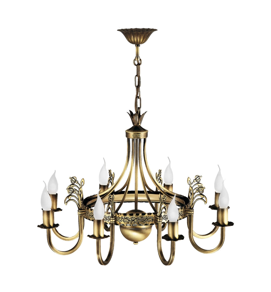 Lampadario retro KORONA Jupiter ottone 8xE14 patinato