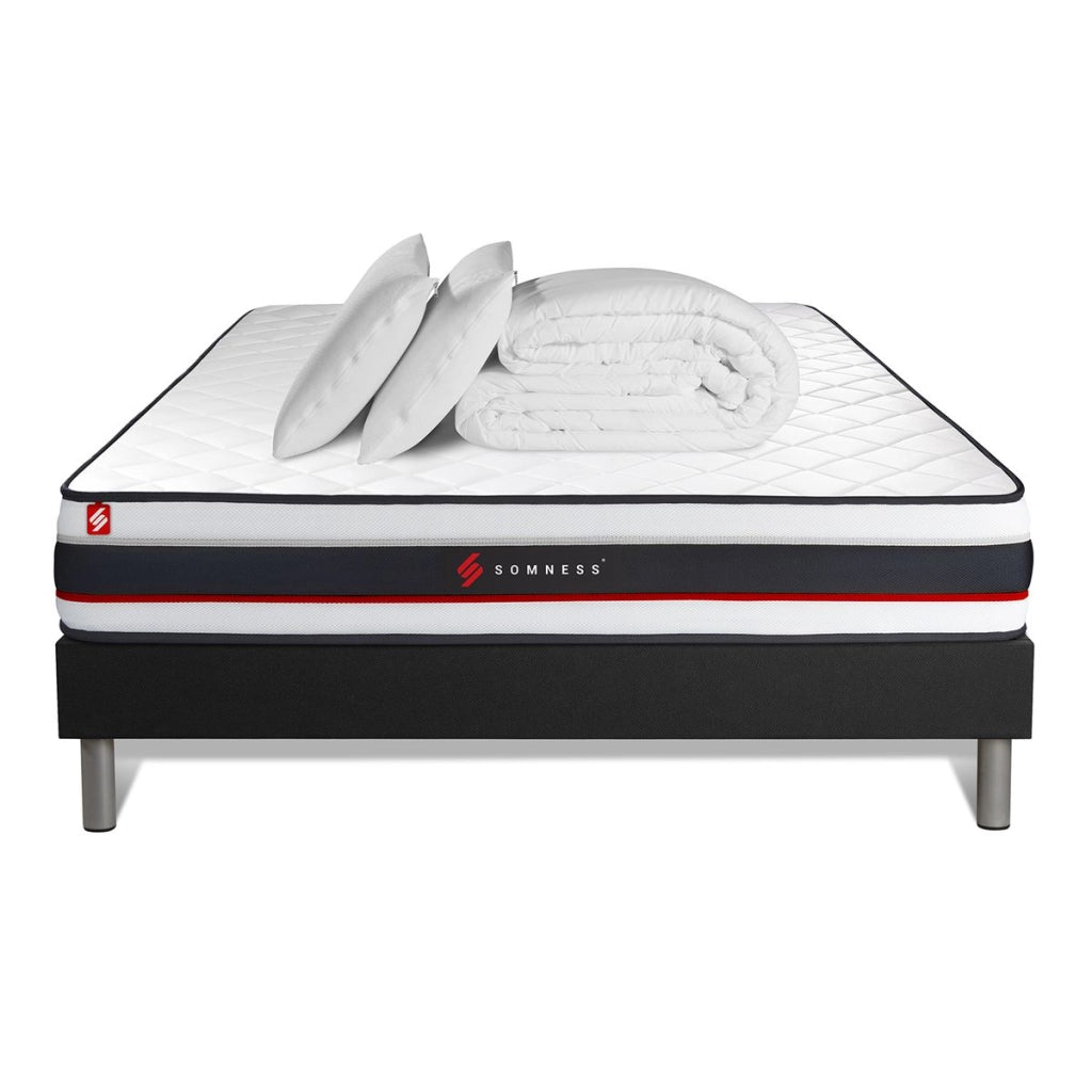 Pacchetto letto completo - Materasso 140x190cm + Box spring con doghe (kit) + 2 cuscini + Piumino - Modulo