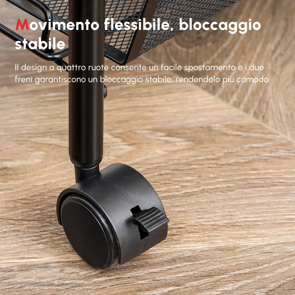 EasyComfort Carrello da Cucina Salvaspazio a 5 Livelli con Cestini a Rete in Acciaio, 45x26.5x106cm, Nero