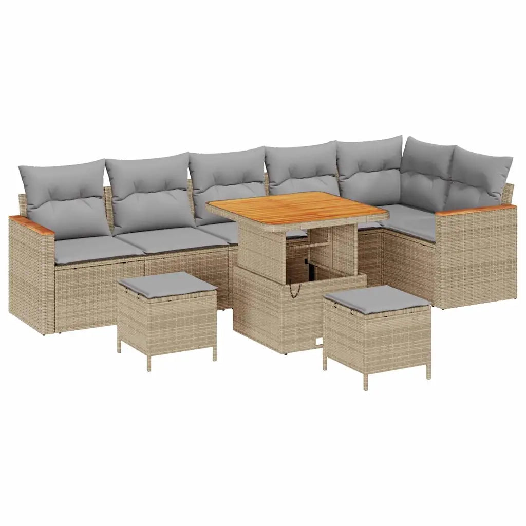 Set Divano da Giardino con cuscino 9 pcs Beige Poly Rattan 3365012