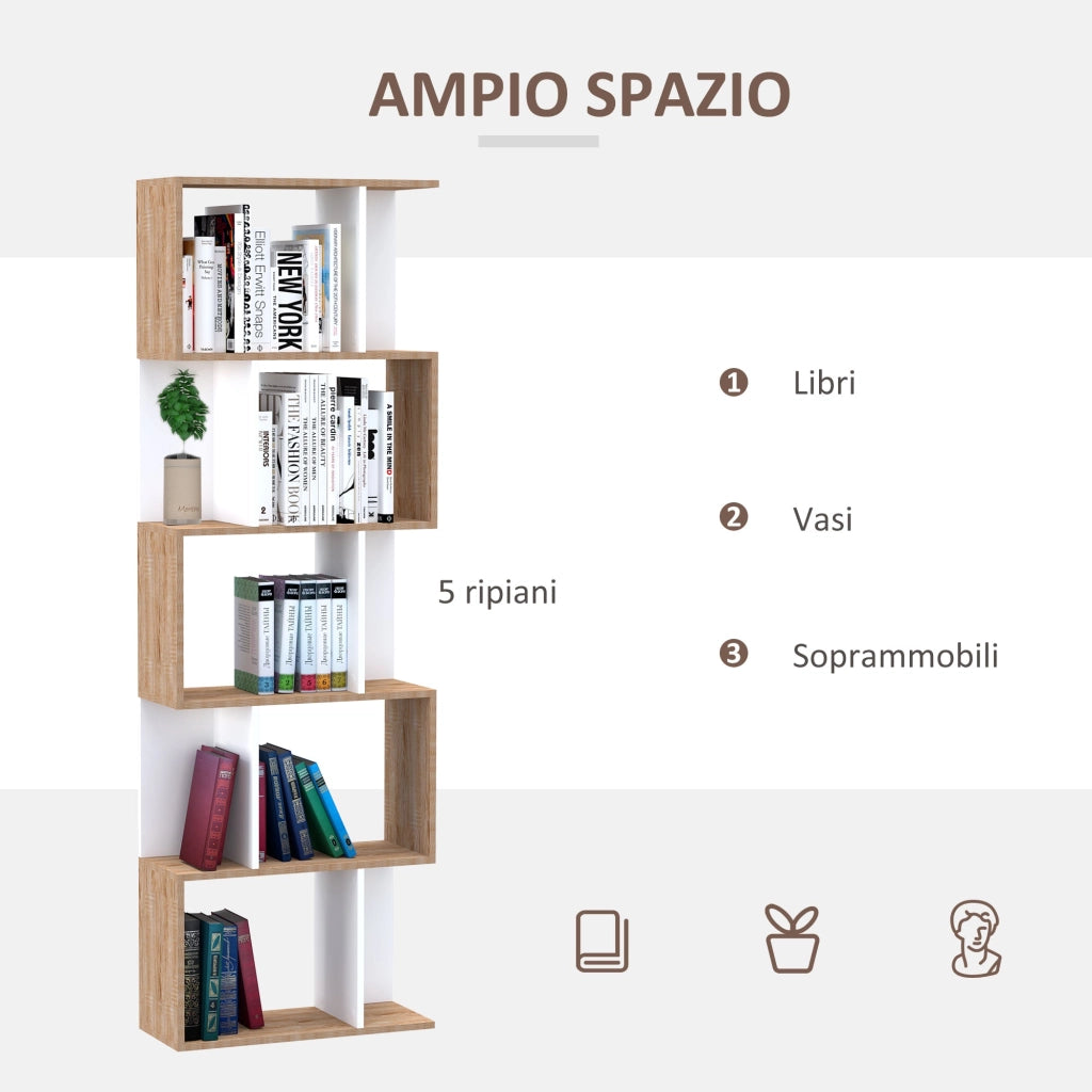 Libreria da Muro Moderna 5 Ripiani in Legno Bianco 60x24x1184.5 cm