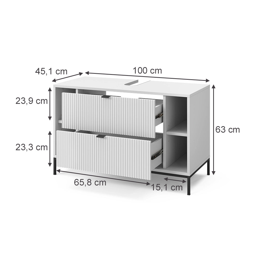 Vicco Mobile sottolavabo per bagno Bianco 100 x 63 cm Con 2 cassetti estraibili