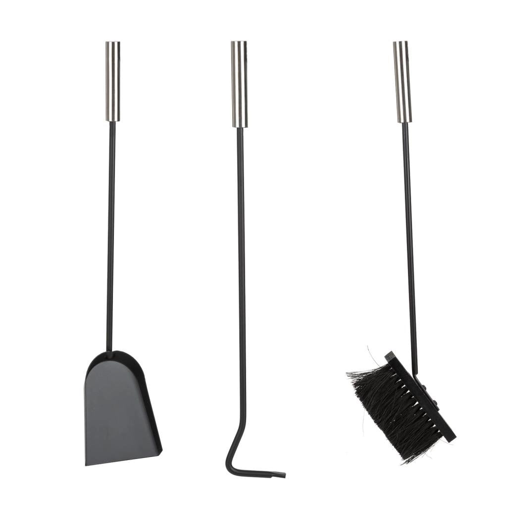 Portalegno in metallo con attrezzi da camino nero 35x32x81h