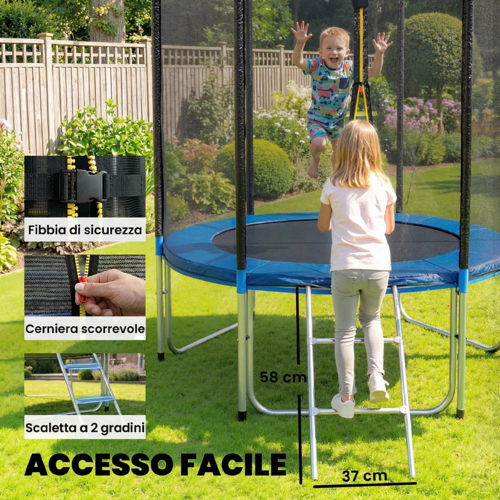 Trampolino da Giardino, 183 cm con Rete di Protezione e Scala