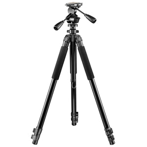 Walimex Pro Treppiede FT-665T Pro (con testa panoramica 3D, estremamente stabile, capacità di carico massima: treppiede 12 kg. Panhead 6kg, 3 segmenti di gambe), nero