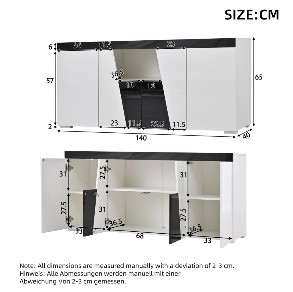 Sideboard soggiorno 140x40x65 cm con LED e 4 ante