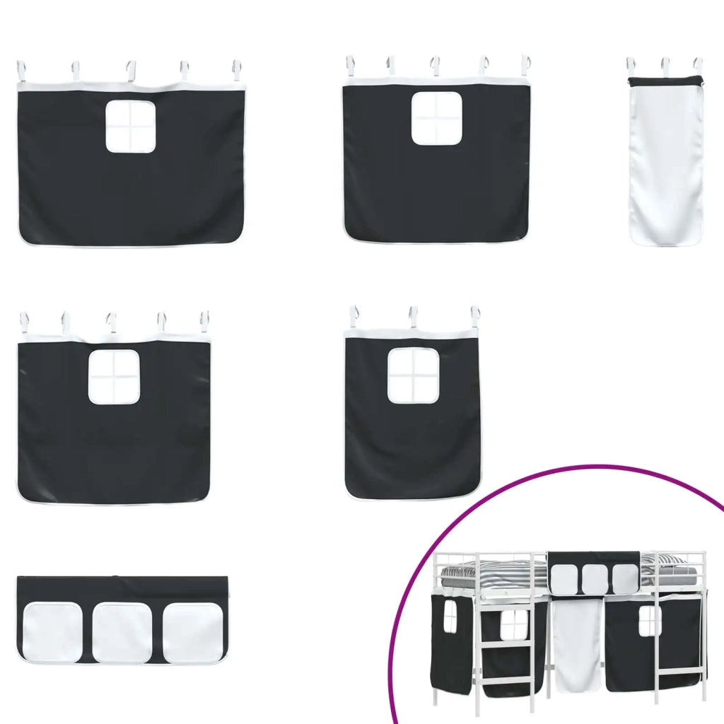 Struttura del Letto Loft per Bambini con Tendine-Giroletto per bambini Bianco e Nero 666007