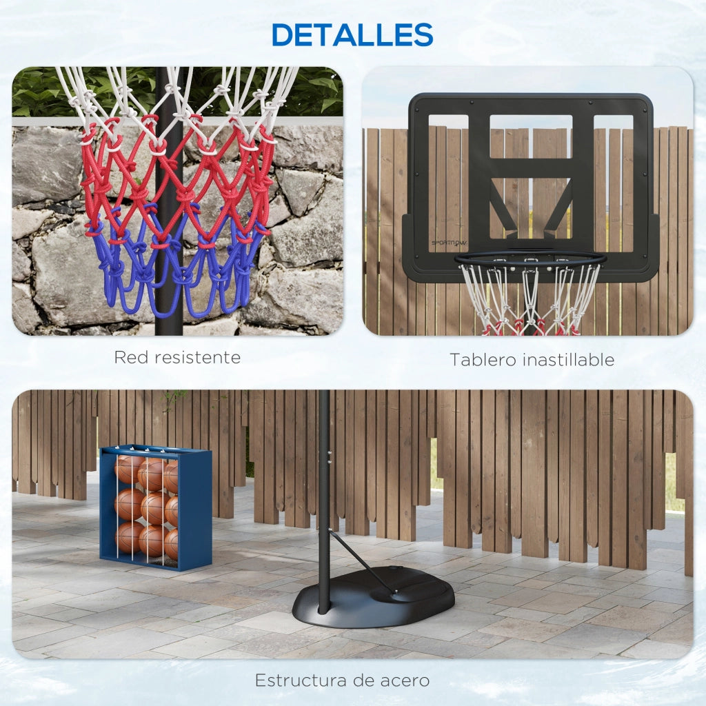 Canestro da Basket per Esterno Regolabile in Altezza con Ruote e Base ¨C zephmum ¨C Nero 216-277 cm