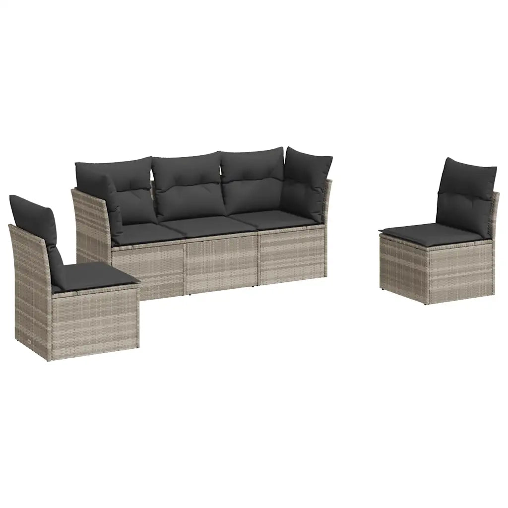 Set Divano da Giardino 5pz con Cuscini-Sofa da Giardino-Divanetto da esterno Grigio Chiaro Polyrattan 680394