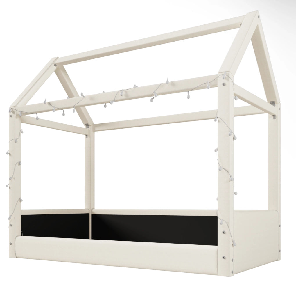 Letto da giorno imbottito a casetta 90 x 200 cm con luce LED; beige