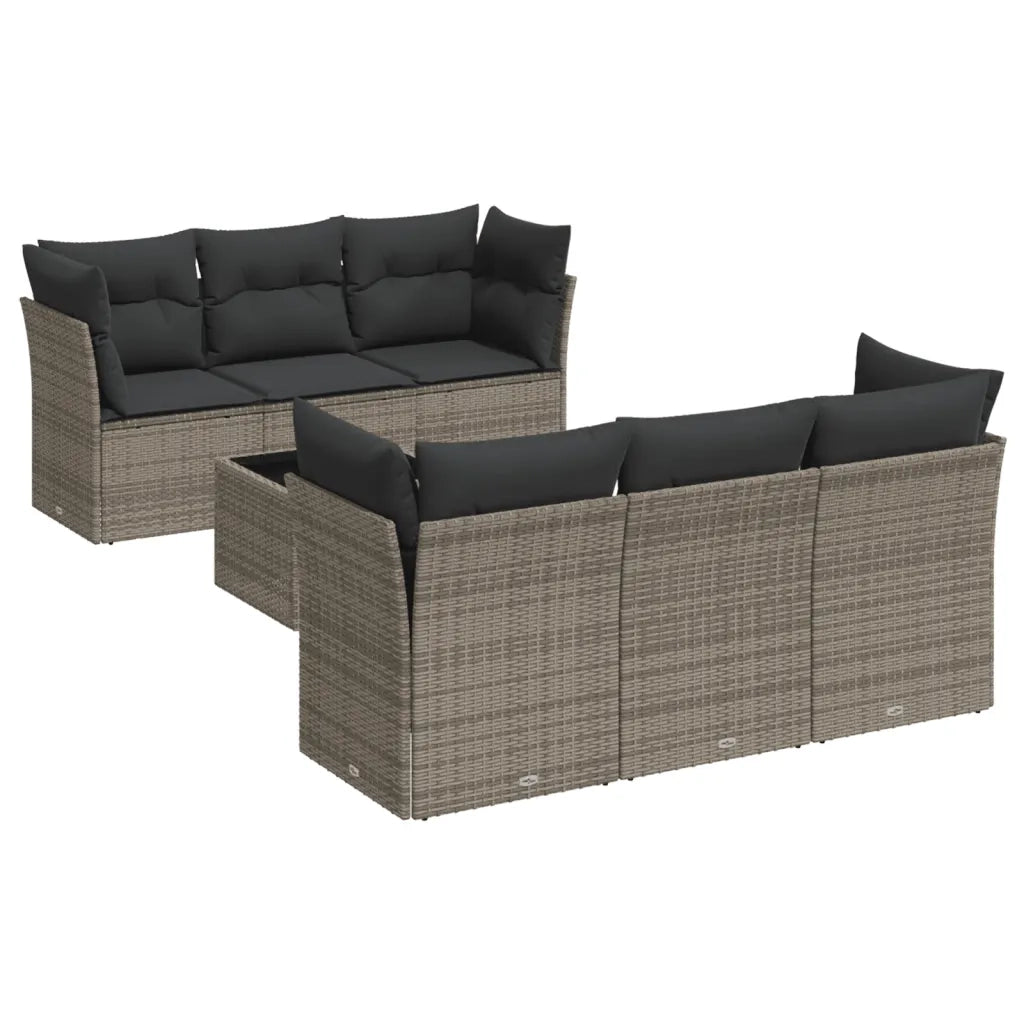 Set Divani da Giardino 7 pz con Cuscini Grigio in Polyrattancod mxl 87056