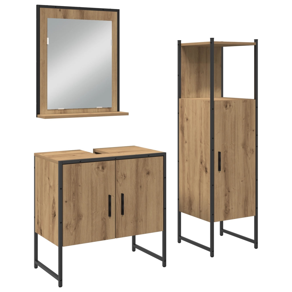 Set di armadietti da bagno 3 pezzi in rovere artigianale in legno ingegnerizzato