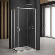 Cabina doccia angolare con ante scorrevoli in cristallo temprato 6 mm cromato *** misure 77-80x77-80xh190 cm, confezi...