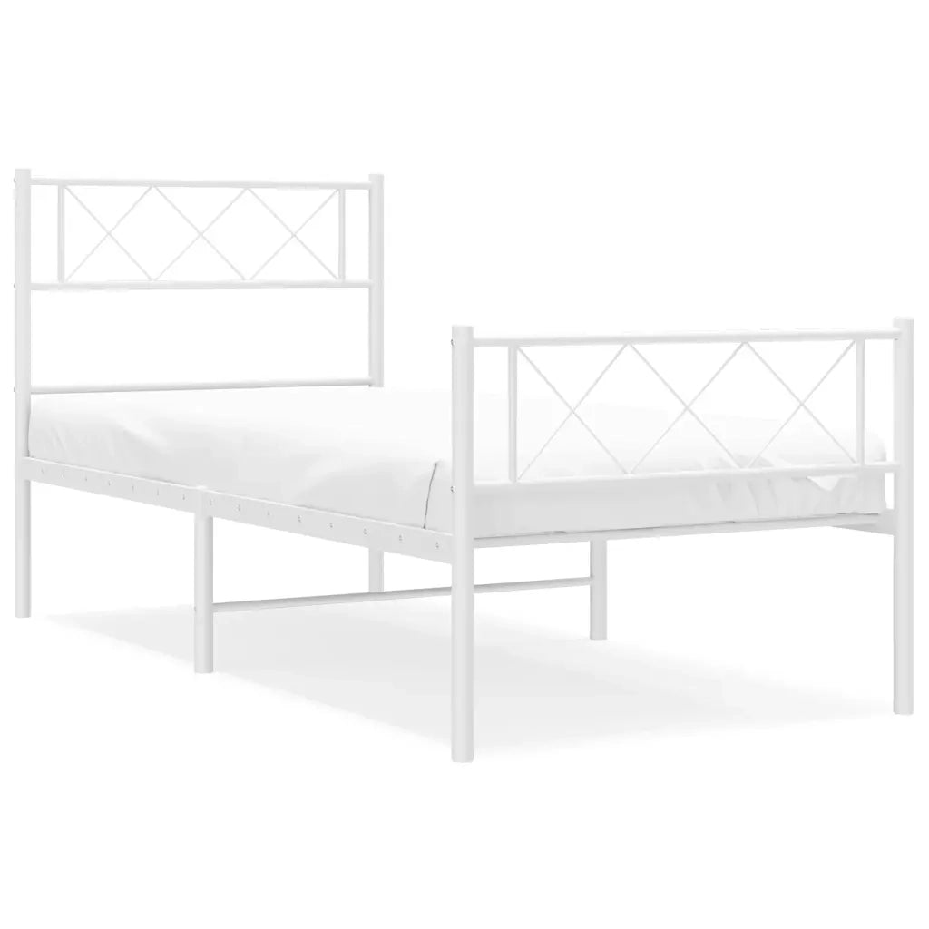 Giroletto con Testiera e Pediera Metallo Bianco 100x200 cm 372339