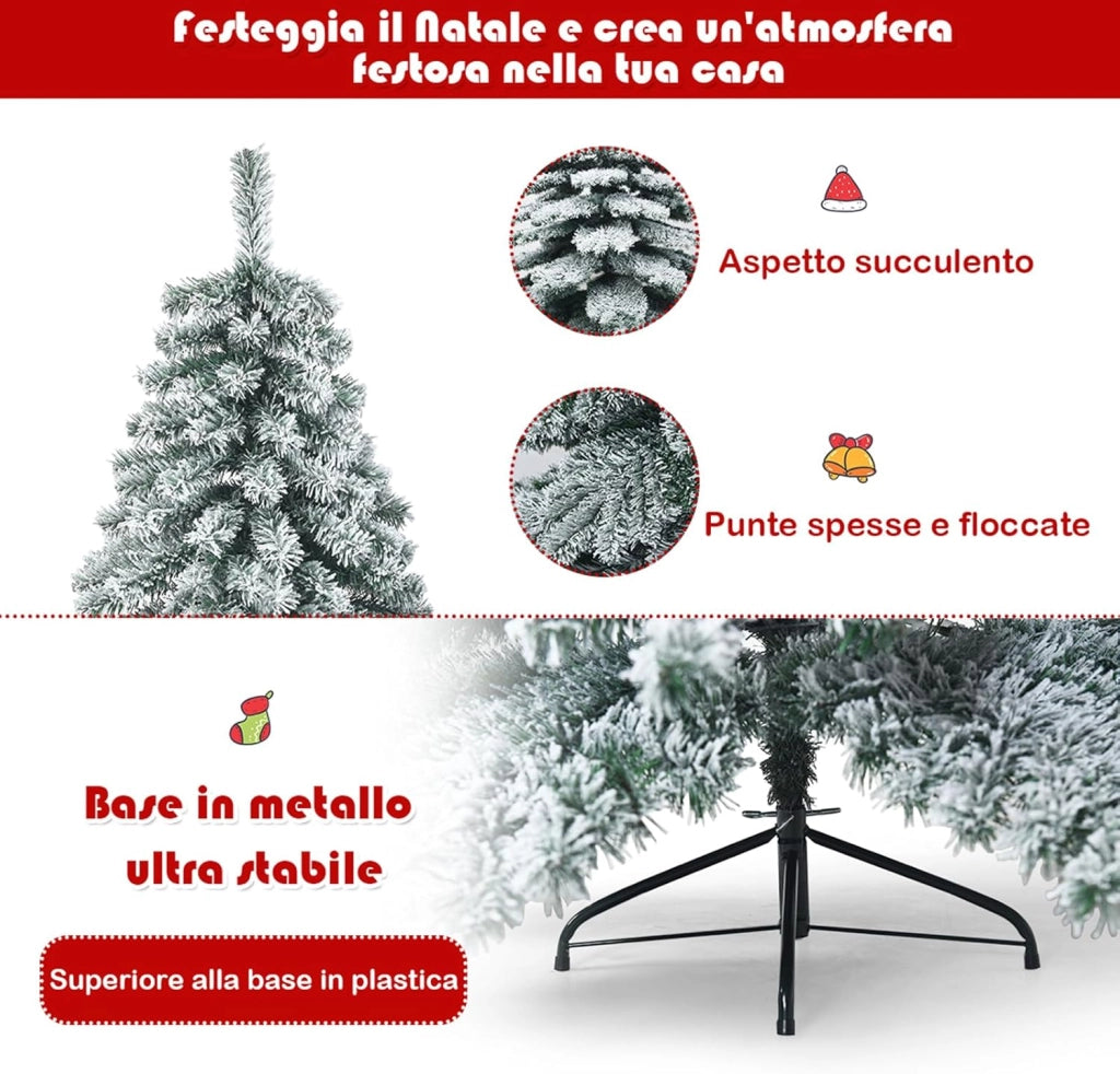 Albero di Natale Innevato 180/230cm, Albero di Natale con 657/1313 Rami Folti e Base di Metallo con Cuscinetti Antiscivolo, Decorazione Natalizia per Casa, Ufficio e Negozio (180 cm)