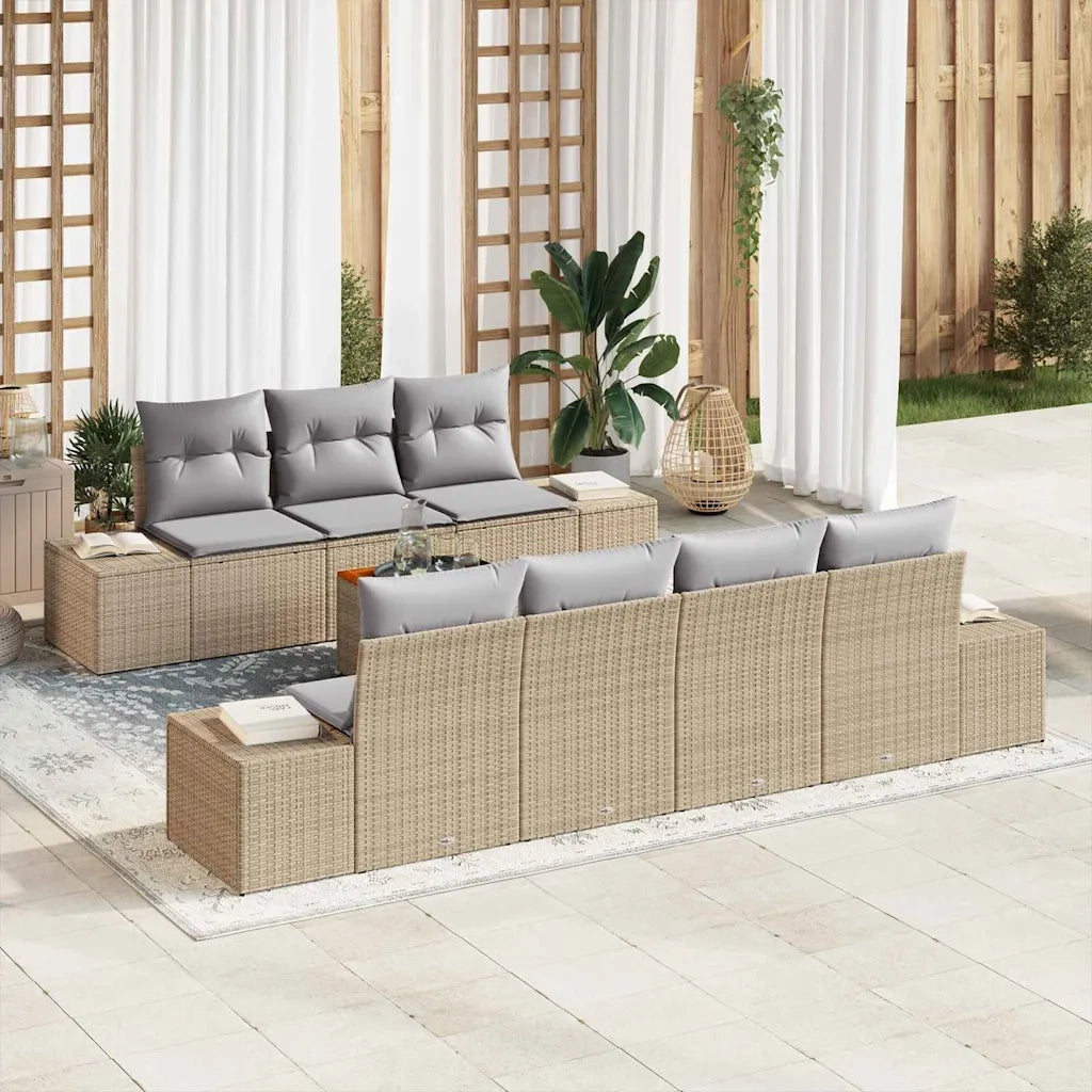 Set Divano da Giardino 8 pcs Beige e Grigio Chiaro polyrattan