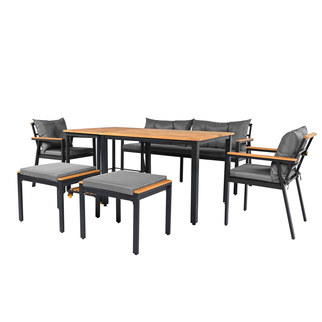 Set Tavolo da Pranzo con Sedie in Legno di Acacia ¨C MINIMAL ¨C 6-7 Posti, Carrello Rimovibile