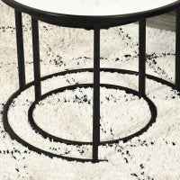 Set di 2 Tavolini da Salotto Rotondi Impilabili in Acciaio ed Effetto Marmo, Bianco