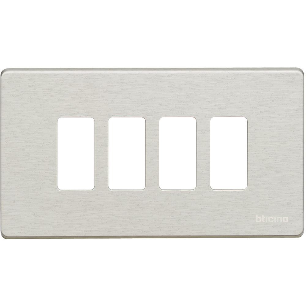 Placca alluminio 4 posti scatola rettangolare serie bticino magic 504/4/x