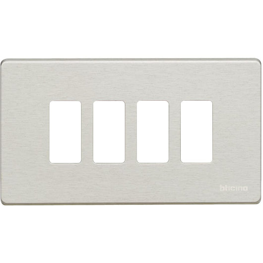 Placca alluminio 4 posti scatola rettangolare serie bticino magic 504/4/x