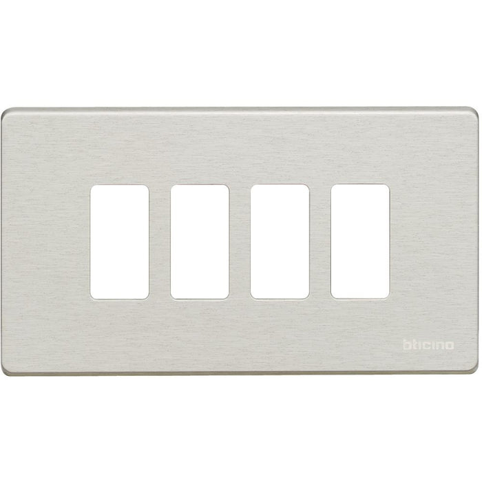 Placca alluminio 4 posti scatola rettangolare serie bticino magic 504/4/x