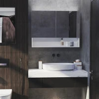 Armadietto con Specchio a Muro, Luci a LED, Ripiano Aperto e Ripiano Interno, 80x15x60cm