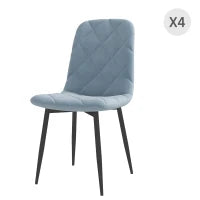 Set 4 Sedie per Cucina Imbottite, in Tessuto Effetto Velluto e Acciaio, 45x54x87 cm, Azzurro