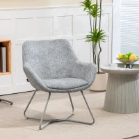 Sedia Moderna con Braccioli e Schienale Imbottiti, in Tessuto Effetto Lino e Acciaio, 63x69x75 cm, Grigio