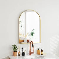 Specchio da Parete Arrotondato, Specchio da Bagno con Cornice in Lega di Alluminio, per Camera, Soggiorno, Ingresso, 60 × 90 cm, Oro