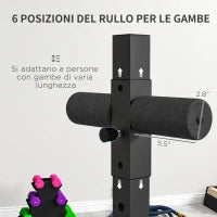 Sedia Romana Regolabile su 6 Posizioni con Maniglie Laterali, in Acciaio e PU, 110x70x95 cm, Nero