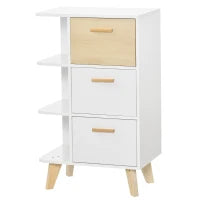 Mobiletto Multiuso con 3 Ripiani Aperti e Cassetti, Mobile per Soggiorno, Cucina, Ufficio in Legno Bianco, 60x40x100cm