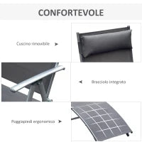 Lettino Sedia a Sdraio da Giardino Pieghevole con Cuscino, Schienale con 7 Reclinazioni, 137x63.5x100.5cm, Grigio