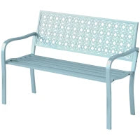 Panca da Giardino in Acciaio, Schienale Lavorato, Braccioli, per 2 Persone, Blu