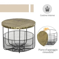 Set di 2 Tavolini da Giardino in Metallo con Ceste, Arredamento da Esterno Stile Industriale Nero