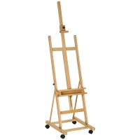 Cavalletto per Artisti su Ruote, Pieghevole, per Tele da Pittura fino a 118 cm, in Legno di Faggio, Legno Naturale